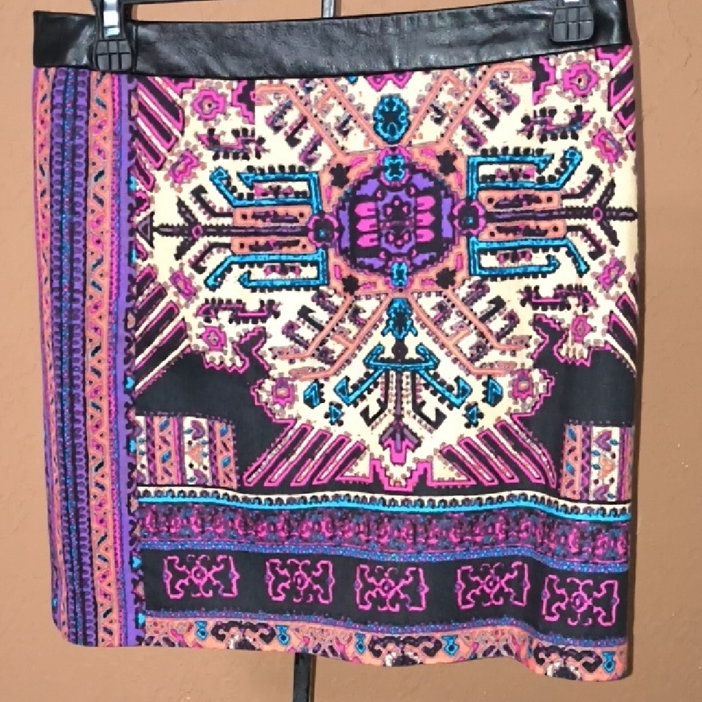 Nanette Lepore Pink/Purple Mini Skirt With Leather Trim Size 2